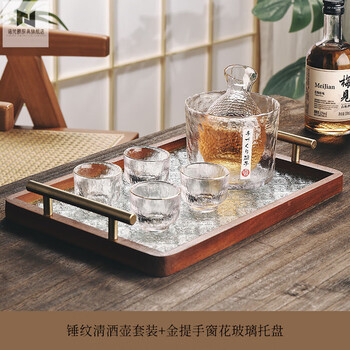 Niofoa jur japanese-style glass rice wine warmer set household sake jug wine cup old-fashioned boiled wine warmer jug hot wine hot wine jug hammered wine warmer set + gold handle window glass tray