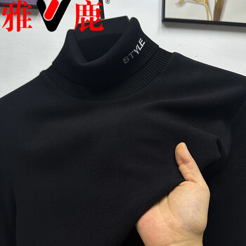 Yalu de velvet warm long-sleeved t-shirt with high collar, thickened and not easy to deform, 2025 new autumn and winter men's inner layering shirt, black 2006 xl (120-140 catties)