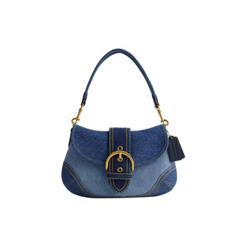 Coach soho 27 casual and simple denim and recycled leather wallet armpit bag shoulder bag women's denim basic outfit (bag + dust bag)