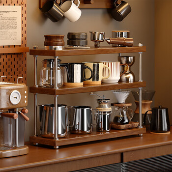 Nesel solid wood cup holder storage rack desktop storage cup dining table snack tea cup holder table water cup holder all solid wood steel wood layer height adjustable 30*15cm