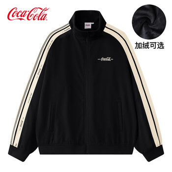 Coca-cola jacket men's autumn and winter sports and casual loose cardigan sweater stand collar jacket black l (130-150 catties)