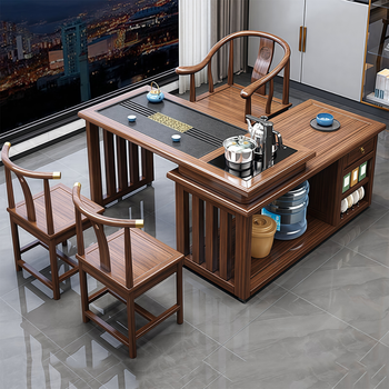 Zhongwande balcony tea table solid wood removable and foldable household small apartment rotating tea table kettle integrated leisure table and chairs walnut color rotating single table length 100cm width 47cm height 64cm