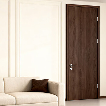 Sturdy minimalist walnut color wooden door bedroom door paint-free door interior door solid wood composite solid wood square filling environmentally friendly paint-free flat door door installation mo2 walnut color solid wood square filling bedroom door mooto hardware mechanical lock