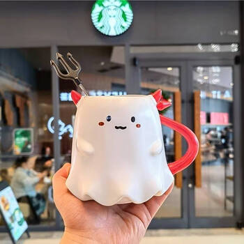 Starbucks (starbucks) little devil elf cute and funny high-looking ceramic cup mug with stirrer birthday gift 473ml