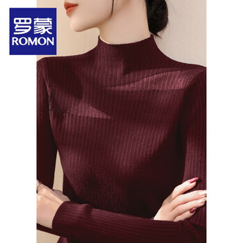 Romon black half-turtleneck sweater 2025 autumn new lace mesh hollow slim long-sleeved sweater base layer ancora red l recommended 110-120 pounds