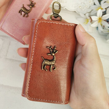 Ye yu retro key bag women's fawn hardware key bag storage simple multi-function car electric vehicle key chain brown