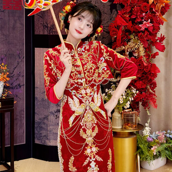 Red new chinese style cheongsam engagement dress 2025 new winter toast wear bride national style heavy industry wedding suit nianchu (coat + vest skirt) + headgear type a l recommended weight 100-110 jin