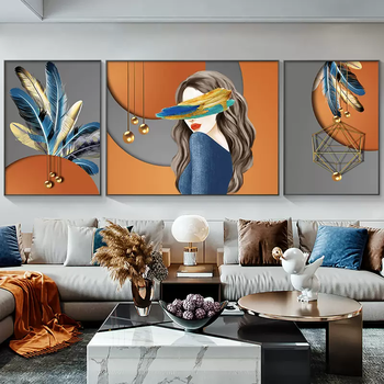 Yusenyi women's living room decorative painting modern painting sofa background wall hanging painting triple orange character simple white phantom 1 aluminum metal brushed picture frame - high definition mirror painting core store manager recommendation black frame set of three 3-40x6080x6040x60cm hanging 2.5