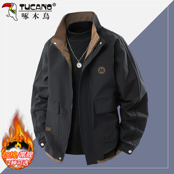 Woodpecker (tucano) jacket men's autumn and winter loose jacket men's stand collar casual trendy retro workwear top men's black 2xl