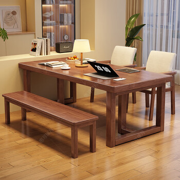 Huixun all solid wood living room large table and dining table integrated 80cm wide desk workbench multi-person reading long study table fas grade rubber wood without veneer walnut color #large table 140cm*80cm*75cm desktop thickness 6.5cm