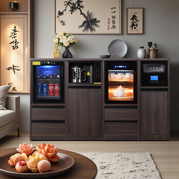 Zetian office tea bar machine with refrigerator refrigeration and fresh-keeping combination cabinet 2025 new home living room tea cabinet sideboard smoked color cooling and heating type four-door combination-with refrigerator upgrade