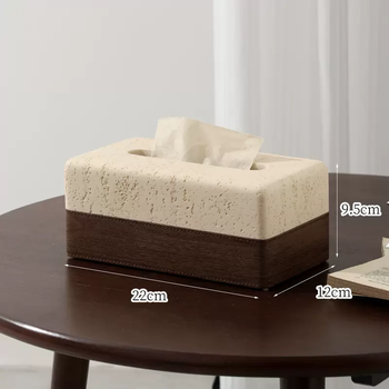 Yusenyi tissue box high-end living room light luxury high-end walnut wood grain leather paper drawer remote control storage box paper box yellow leather texture box