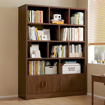 Fanxu bookshelf vertical floor-standing storage rack integrated wall cabinet storage locker student home children's solid wood bookcase walnut color 120*30*180 door-to-door delivery