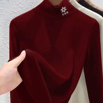 Original women's clothing brand flagship store double-sided german velvet can be worn outside or inside with velvet thickened warm base layer autumn and winter ankola red l