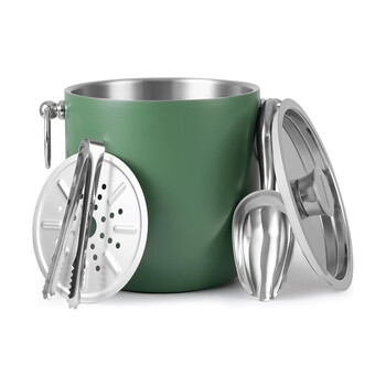 Tengxin3l double-layer stainless steel insulated ice bucket (with ice clip/lid/ice scoop and filter) red wine/champagne/beer green 3l