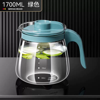 Yusenyi glass cold kettle high temperature resistant household large cold kettle large capacity thickened anti-fall refrigerator ice kettle cold brew tea cup green small (1700ml) 1700ml