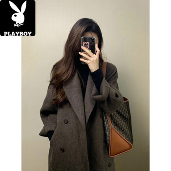 Playboy (playboy) dark gray cashmere wool coat for women 2024 autumn and winter new style small hepburn style thick woolen coat maillard temperament color s. 105-115 catties