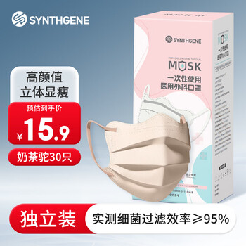 Shenji medical disposable medical surgical masks spring and summer sunscreen non-sterile grade butterfly men's and women's breathable milk tea color 30 pieces