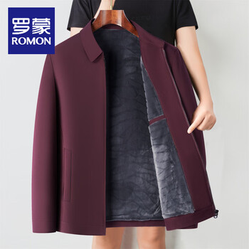 Romon jacket men's velvet warm lapel autumn and winter new middle-aged and elderly father's wear executive casual ironing-free thickened jacket red lapel 38227 velvet xl 135-150 catties
