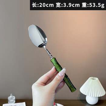 Strust top luxury 304 stainless steel ins light luxury retro pearlescent bamboo handle ruth's same style western food knife, spoon and fork set olive green pointed spoon no specifications