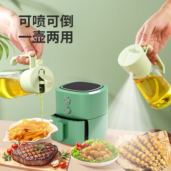 Jingjufang glass bottle oil pot, no oil hanging, dual-purpose press spray oil bottle, multi-functional seasoning oil tank, spray and pour all-in-one oil pot, spray and pour dual-purpose oil pot 470ml, fresh green