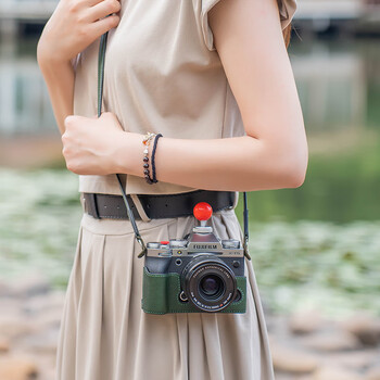 Xt5 retro green leather protective case + shoulder pad cowhide strap