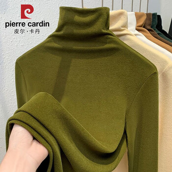 Pierre cardin high collar black bottoming shirt for women with autumn and winter feel plus velvet inner layer 2025 new double-sided german velvet warm inner layer for women, avocado green 2xl 125-140 catties
