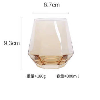 Heisou new whiskey glass ins internet celebrity glass drink cup home hexagonal water glass bar beer cup 4 amber hexagonal wine glasses 300ml
