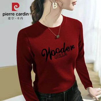 Pierre cardin autumn and winter german velvet thickened round neck bottoming shirt can be worn outside for women to reduce age, fashionable and slim-fitting inner wear, slimming top, red german velvet warm fabric m