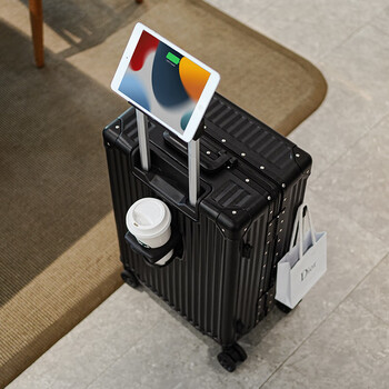 Mdng japan imported quality brand paul top ten brands men's high-quality travel trolley suitcase for women 2025 winter new black + water cup holder + mobile phone holder 20 inches
