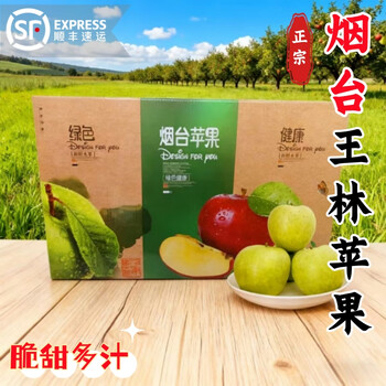 Sf authentic wanglin apple yantai freckled beauty jade wanglin green apple fresh fruit origin straight hair selection 15 pieces gift box about 9.5 jin