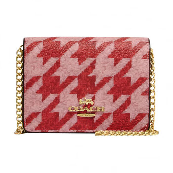 Coach 10 logo logo plaid print flip canvas with leather square bag wallet mini women's red basic pack (bag + dust bag)