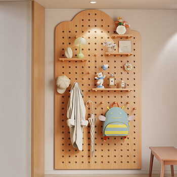 Fanlilin hole board storage rack wall-mounted entrance hall wall solid wood hanging board wall creative shape storage display rack combination package 60*120 wood grain color cloud