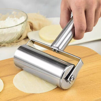 Magic beans shenghuo rolling dough rolling dumpling skin artifact special non-stick roller stainless steel baking household rolling pin rubber handle single wheel small stainless steel roller rolling pin