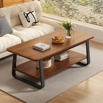 Small craftsman material coffee table living room household double-layer simple coffee table table small apartment modern small coffee table sofa side table walnut color 140
