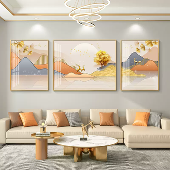 Yusenyi mural wall sofa living room decorative painting background painting simple modern luxury fulu light hanging painting grand painting fu6602 with backer 35mm thickened aluminum alloy frame - tempered high-bright korean crystal light luxurious golden frame 2-(suitable for 22.5m sofa) 40x60 on both sides