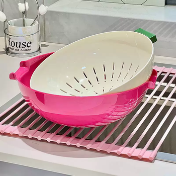 Yusenyi dopamine basket filter basket new home living room coffee table fruit double-layer kitchen drainage multi-function washable vegetable basket fruit plate double-layer drainage basket (rose red 1 pack)