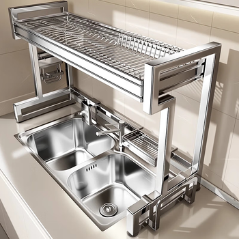 Aiwu special + 304 stainless steel kitchen sink rack countertop multi-functional storage rack no punching kitchen sink drain rack 304 stainless steel single layer 86cm luxury fully equipped