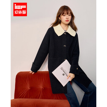 Ief/aiyifu 2025 winter new korean style mature commuting temperament design warm woolen mid-jacket black one size