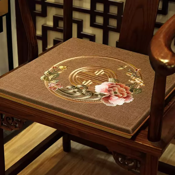 Yusenyi mahogany sofa cushion new chinese style cotton and linen dining table and chair washer chair solid wood chair seat cushion embroidered cha zi tai national color tianxiang linen material (embroidery non-slip) brown 3cm (latex cushion) length 45x depth 45cm soft and elastic sitting feeling