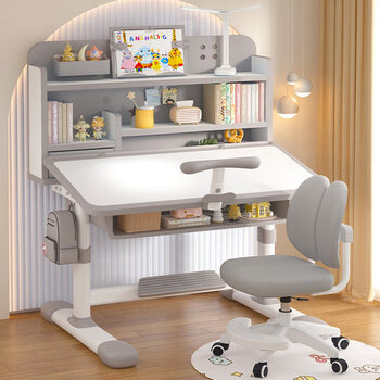 He jiagong children's study table, primary school student writing desk, special table, home desk and chair set, homework table, lifting table, elegant and enjoyable, gentleman gray 80cm study table, adjustable table