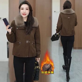 Li yixin's velvet thickened jacket for women 2025 winter high-end, stylish, casual and warm, removable large fur collar cotton-padded jacket, brown xl 90-110 catties
