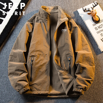 Jeep spirit jeep plus velvet thickened double-sided jacket men's autumn and winter warm polar fleece stand-up collar jacket camel xl