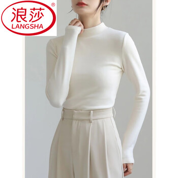 Langsha german velvet bottoming shirt for women in autumn and winter, white small stand-up collar, velvet thickening, mid-collar t-shirt, half-high collar, tight-fitting, white german velvet, high quality m