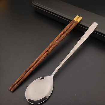 Zwilling german seiko quality chopsticks 304 stainless steel fork and spoon set portable tableware student storage box single wooden silver spoon + chopsticks + box