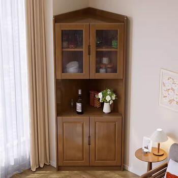 Quedu solid wood corner cabinet living room simple triangular corner sideboard corner storage corner wine cabinet with door corner storage cabinet a walnut color 78x53.5x182cm