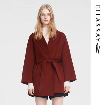 Ellassay autumn and winter new style sheep wool elegant temperament lace-up waist suit collar woolen coat for women ewb354d00500