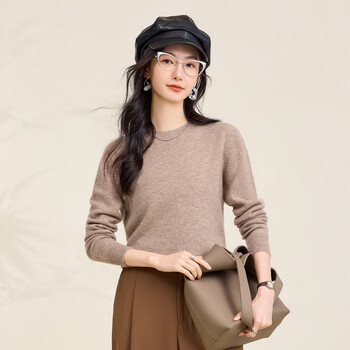 Chunzhu autumn and winter seamless sheep wool round neck western style warmth age-reducing long sleeve inner bottoming sweater women's wool sweater australian camel m (90-110 catties)