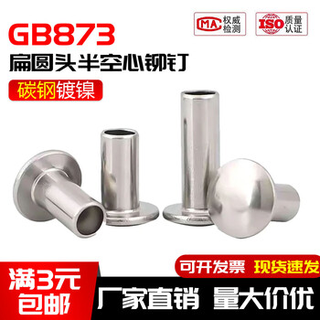 Jingxuan rivet round head rivet nickel plated flat round head semi-hollow rivet gb873 percussion rivet m3m4m5m6m8 m2*4 100 pieces