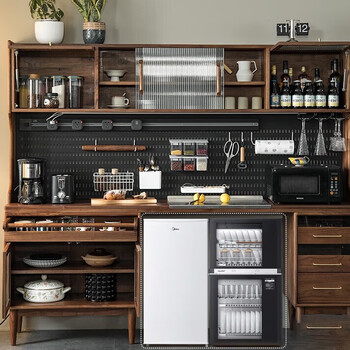 Nanchang solid wood sideboard dining table integrated wall high cabinet with built-in table black walnut wine cabinet cabinet living room multi-function black walnut wood does not include tables and chairs 1.5m